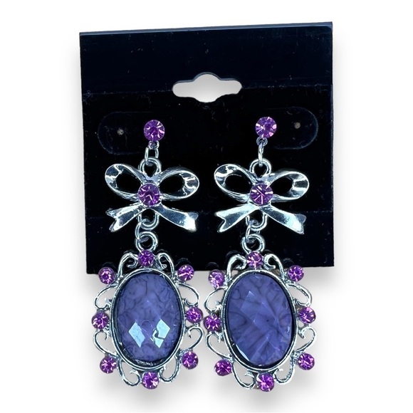 PINK PURPLE DANGLE EARRINGS GLAM RETRO EVENT PROM EVENING COSTUME - Picture 1 of 9